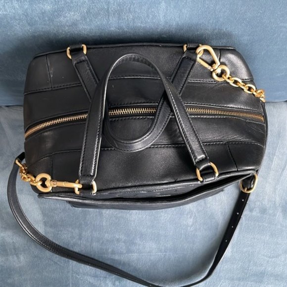 Tory Burch Alexa Satchel In Black Leather with Gold Accents - Picture 5 of 11